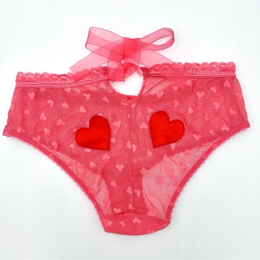 True Vintage Victoria's Secret Y2K Coquette Heart Mesh Panties Feminine Bow Lace